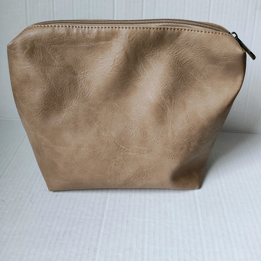 Anthropologie Tan Oversized Vegan Leather Clutch Zipper Pouch